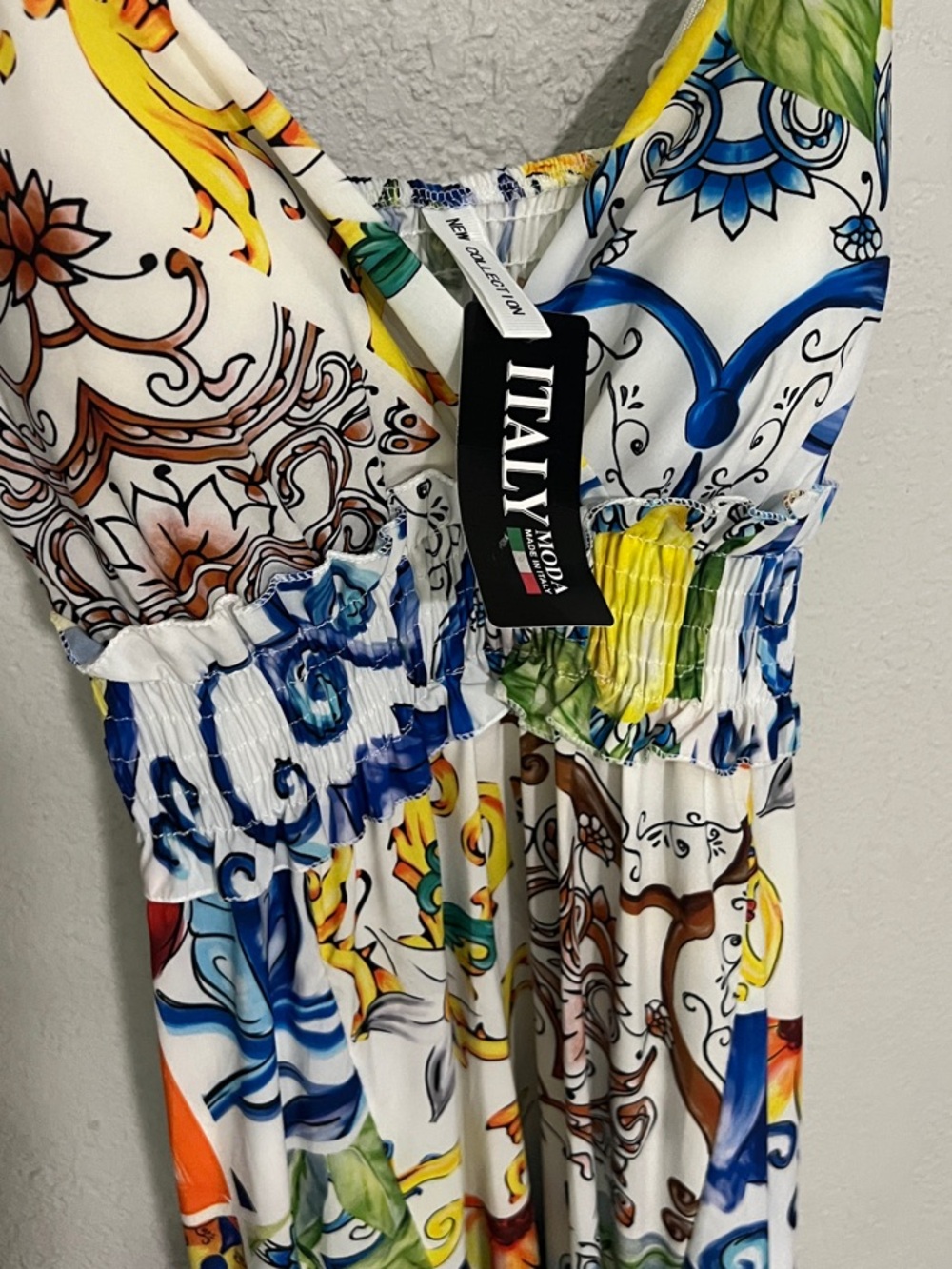 Italy Moda White Floral Tile-Print Maxi Sundress